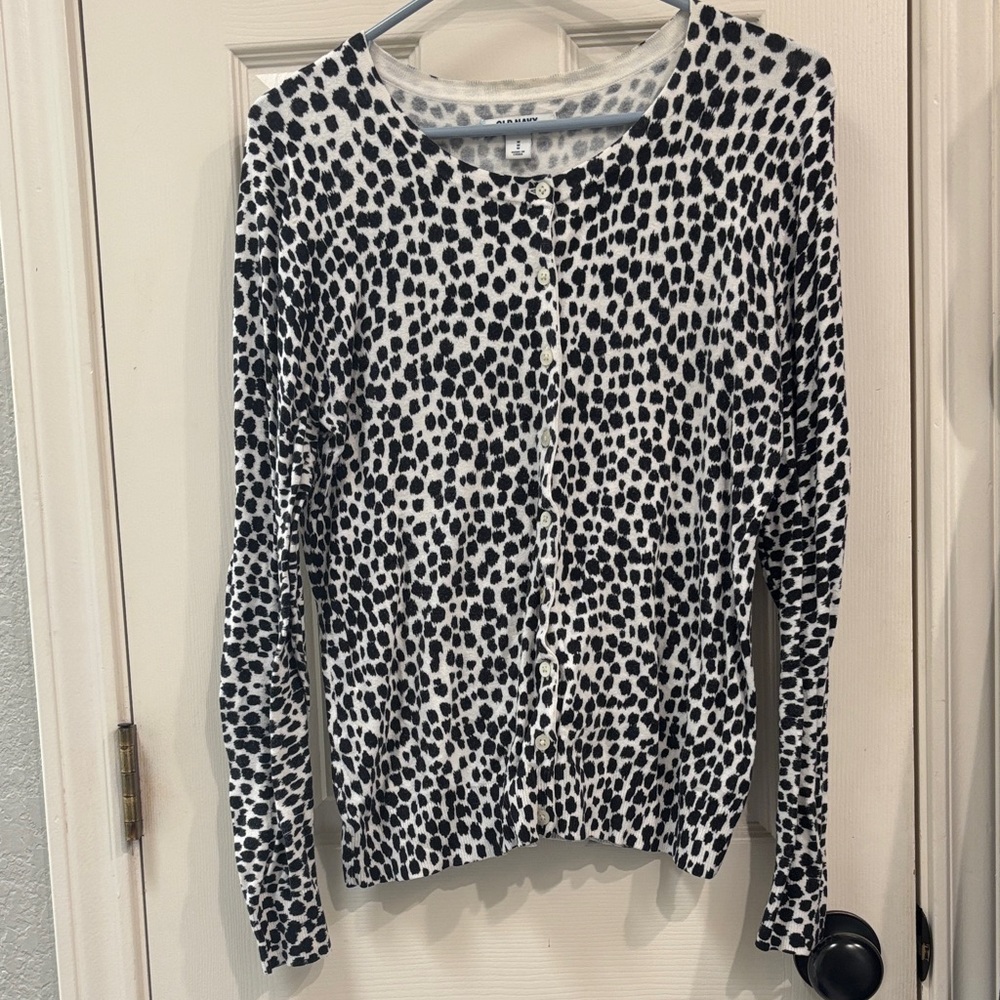 Old Navy Black and White Spotted Cardigan
